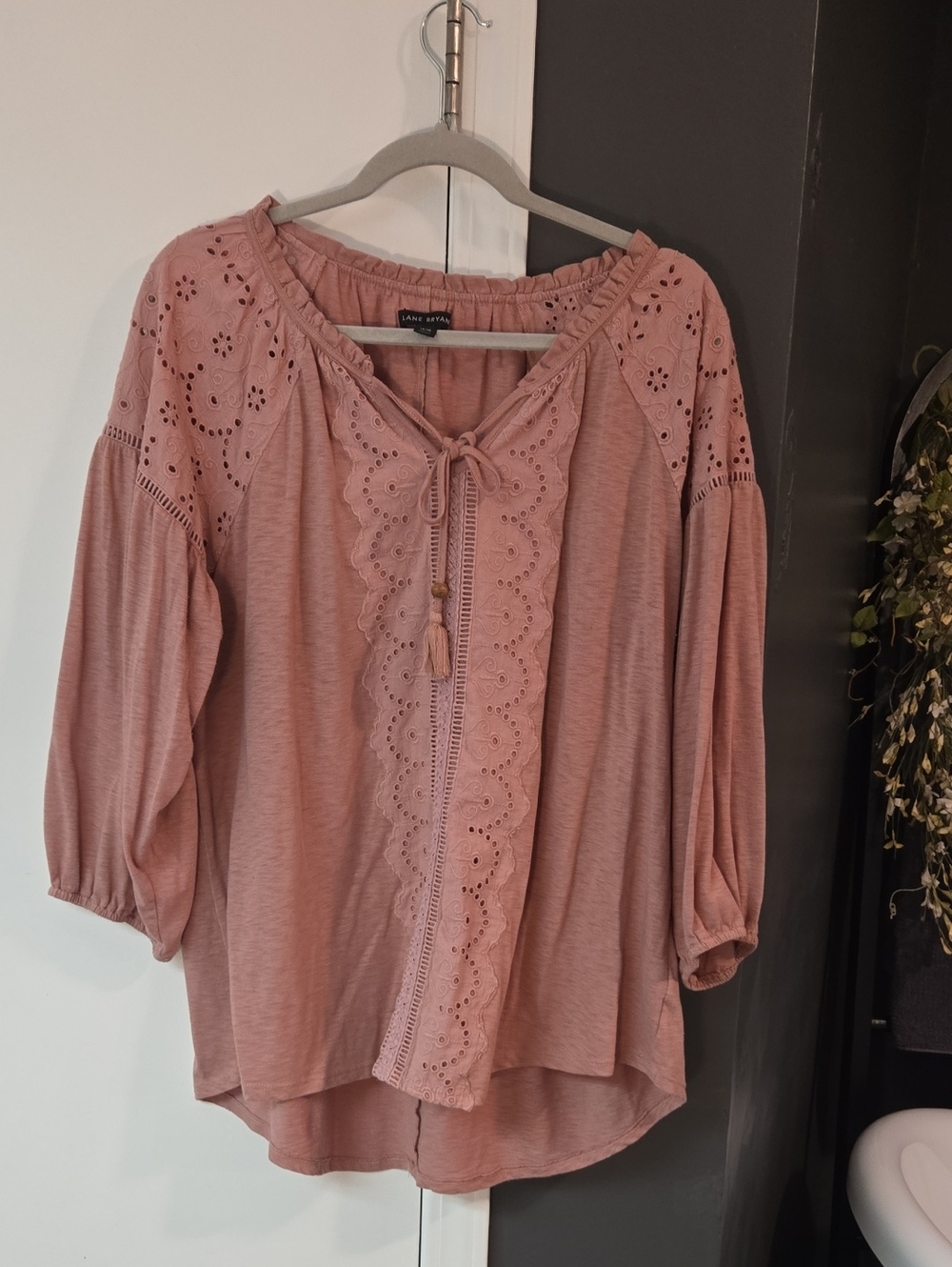 Lane Bryant Rose Eyelet Tie-Front Peasant Blouse